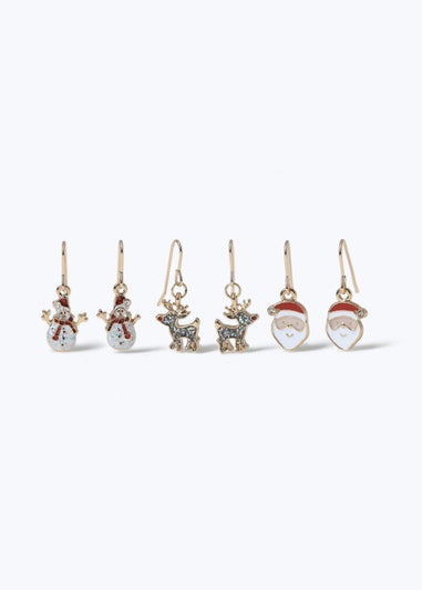 Muse 3 Pack Gold Christmas Snowman Earrings