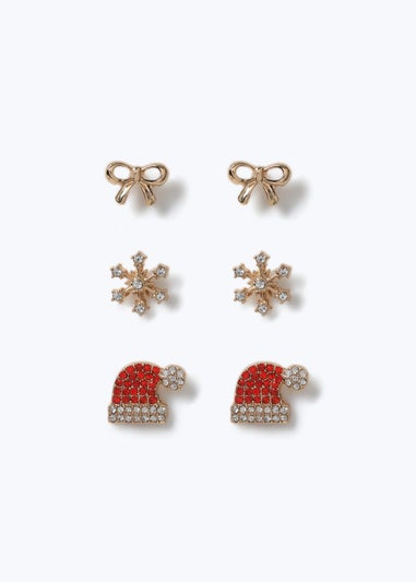 Muse 3 Pack Gold Christmas Santa Hat Earrings