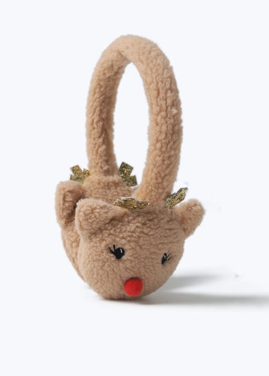 Muse Girls Brown Christmas Reindeer Earmuffs Brown