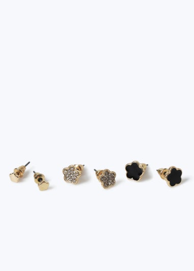 Muse Black Flower Stud Earring Multipack