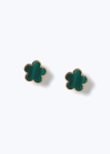 Muse Green Gold Flower Stud Earrings