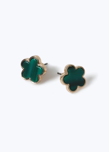 Muse Green Gold Flower Stud Earrings