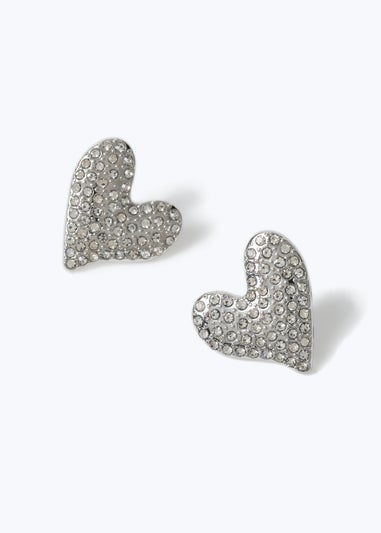 Muse Silver Crystal Heart Large Stud Earring