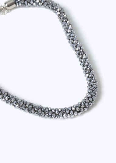 Muse Silver Facet Collar Necklace Hematite