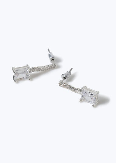 Muse Silver Rectangle Crystal Drop Earring