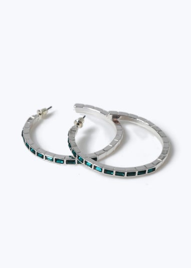 Muse Green Silver Crystal Hoop Earring