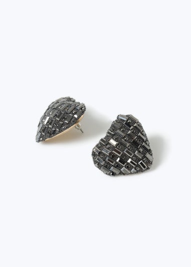 Muse Gunmetal Mosaic Disco Large Heart Stud Earring