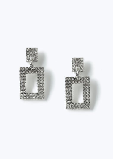 Muse Silver Sparkle Square Drop Earring