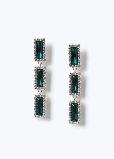 Muse Green Rectangle Crystal Drop Earring Silver