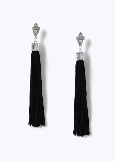 Muse Black Tassel Drop Earring Silver