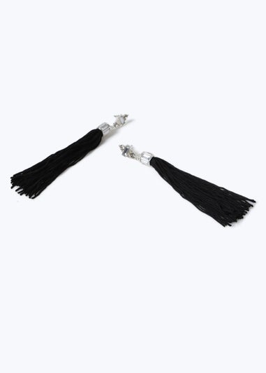 Muse Black Tassel Drop Earring Silver