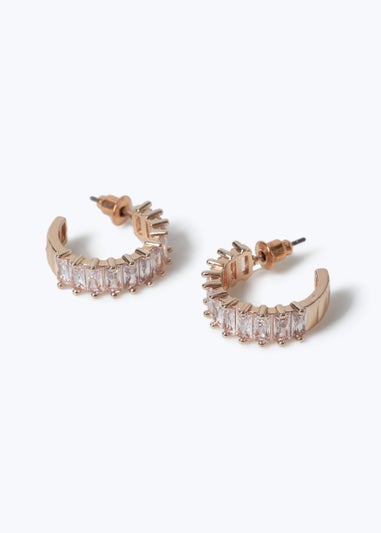 Muse Rose Gold Cubic Zirconia Baguette Hoop Earring