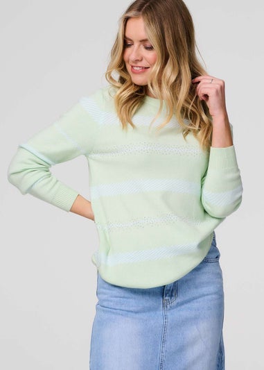 Izabel London Green Stripe Print Long Sleeve Jumper