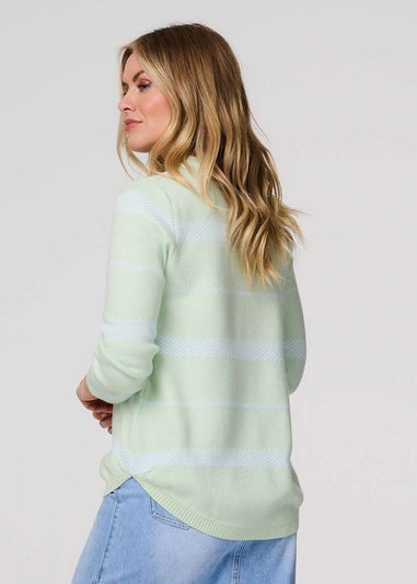 Izabel London Green Stripe Print Long Sleeve Jumper