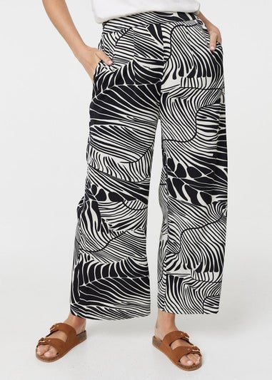 Izabel London Black Printed High Waisted Wide Leg Trousers