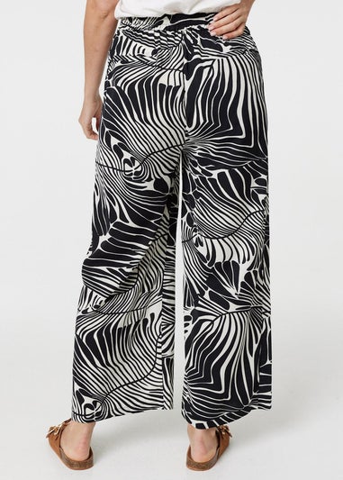 Izabel London Black Printed High Waisted Wide Leg Trousers