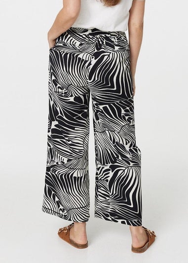 Izabel London Black Printed High Waisted Wide Leg Trousers