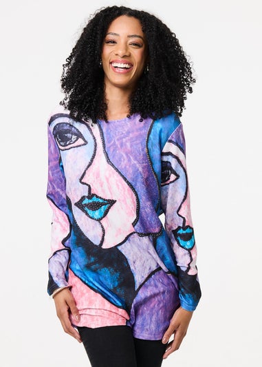 Izabel London Blue Abstract Sequin Detail Tunic Top