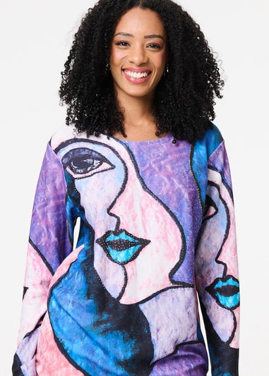 Izabel London Blue Abstract Sequin Detail Tunic Top