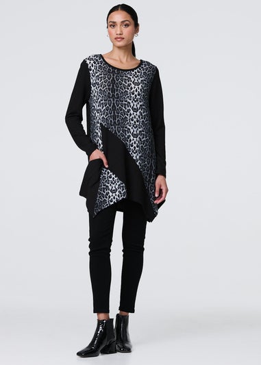 Izabel London Black Animal Print Asymmetric Hem Tunic