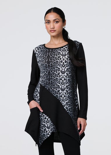 Izabel London Black Animal Print Asymmetric Hem Tunic