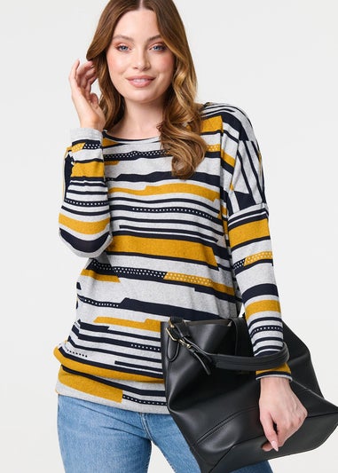 Izabel London Yellow Striped Long Sleeve Drop Shoulder Top