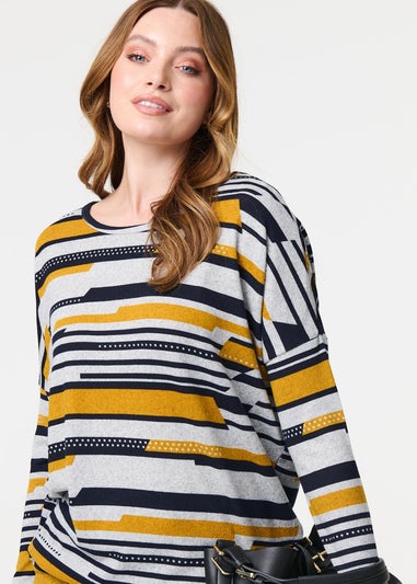 Izabel London Yellow Striped Long Sleeve Drop Shoulder Top