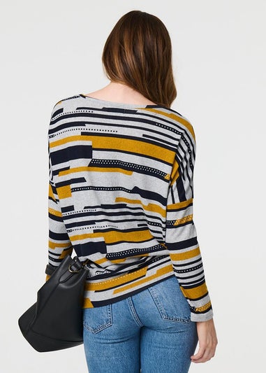 Izabel London Yellow Striped Long Sleeve Drop Shoulder Top