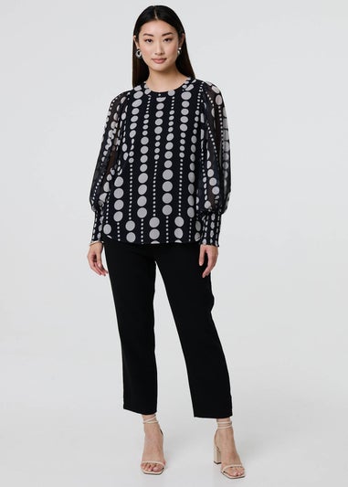 Izabel London Black Spotty Print Semi Sheer Puff Sleeve Blouse