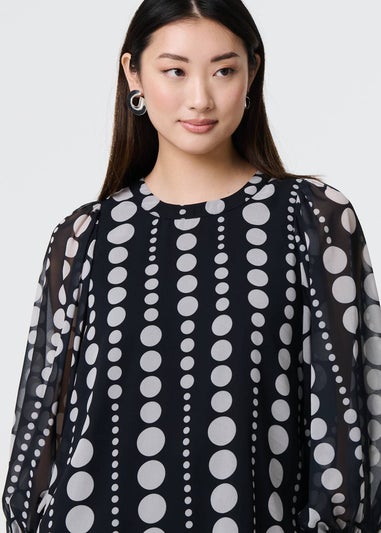 Izabel London Black Spotty Print Semi Sheer Puff Sleeve Blouse