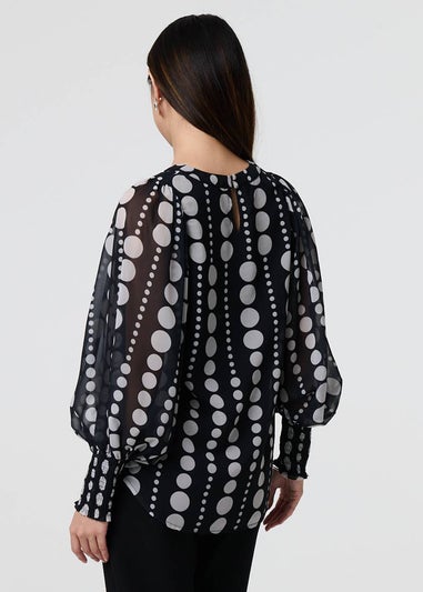 Izabel London Black Spotty Print Semi Sheer Puff Sleeve Blouse