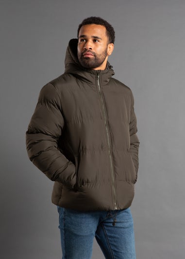 French Connection Khaki Hooded Neck Puffer Jacket with High Neck