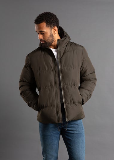 French Connection Khaki Hooded Neck Puffer Jacket with High Neck