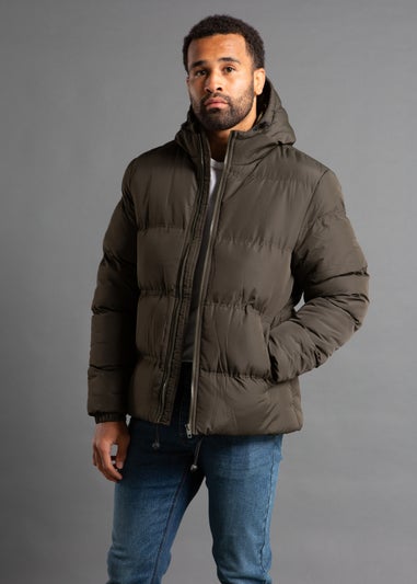 French Connection Khaki Hooded Neck Puffer Jacket with High Neck