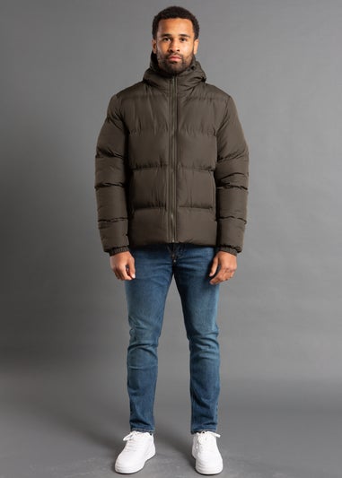 French Connection Khaki Hooded Neck Puffer Jacket with High Neck