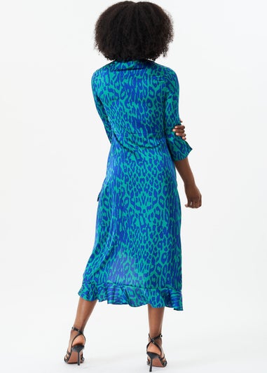 Gini London Green Animal Print Ruffle Wrap Dress