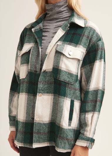 Gini London Green Check Oversized Pocket Detail Shacket