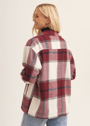 Gini London Burgundy Check Oversized Pocket Detail Shacket