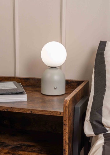 ValueLights Dimmable Cream Table Lamp with White Globe Shade Integrated LED