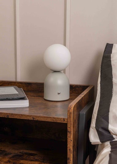 ValueLights Dimmable Cream Table Lamp with White Globe Shade Integrated LED