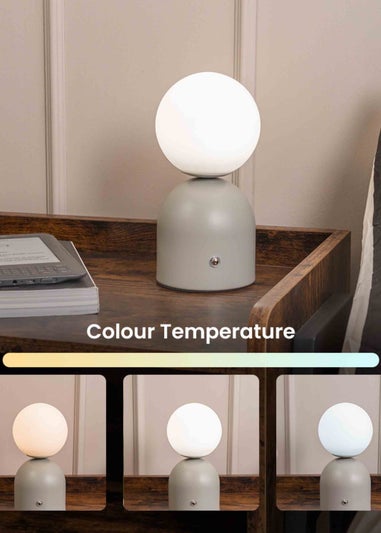 ValueLights Dimmable Cream Table Lamp with White Globe Shade Integrated LED