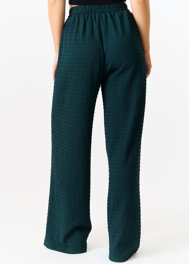 Gini London Bottle Green Textured Elastic Waist Pull On Trousers