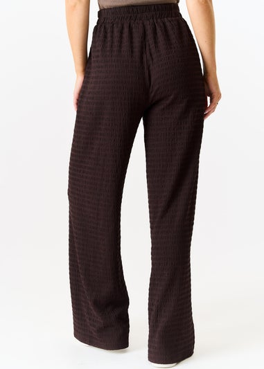 Gini London Chocolate Textured Elastic Waist Pull On Trousers