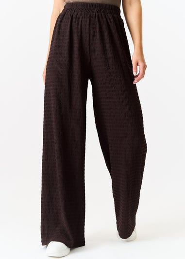 Gini London Chocolate Textured Elastic Waist Pull On Trousers