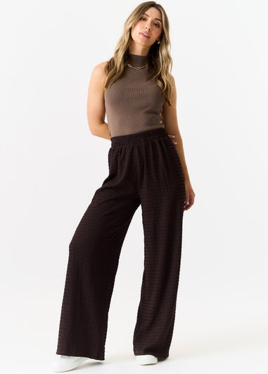 Gini London Chocolate Textured Elastic Waist Pull On Trousers