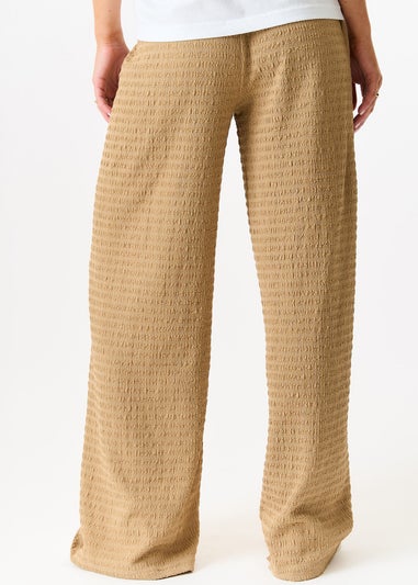 Gini London Camel Textured Elastic Waist Pull On Trousers