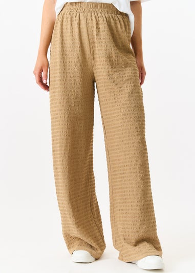 Gini London Camel Textured Elastic Waist Pull On Trousers