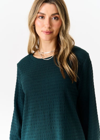 Gini London Bottle Green Textured Long Sleeves Oversized Top