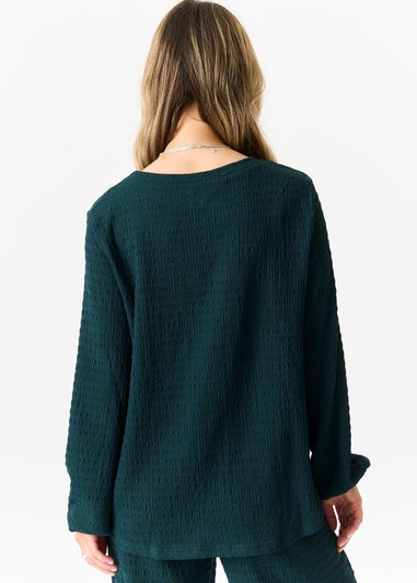 Gini London Bottle Green Textured Long Sleeves Oversized Top