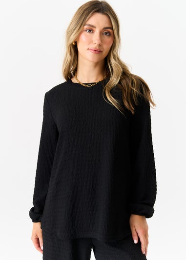 Gini London Black Textured Long Sleeves Oversized Top